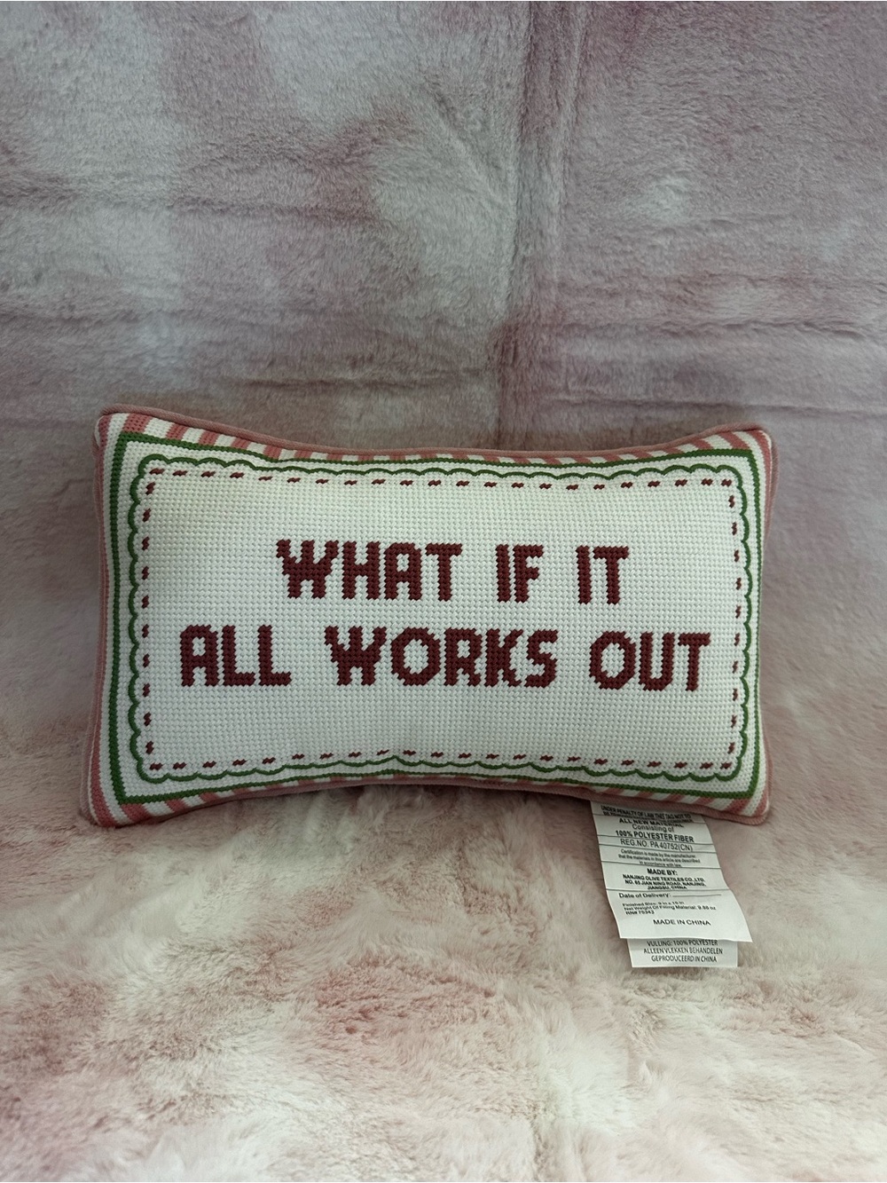 What if it All Works Out - Needlepoint Decorative Pillow - NWT